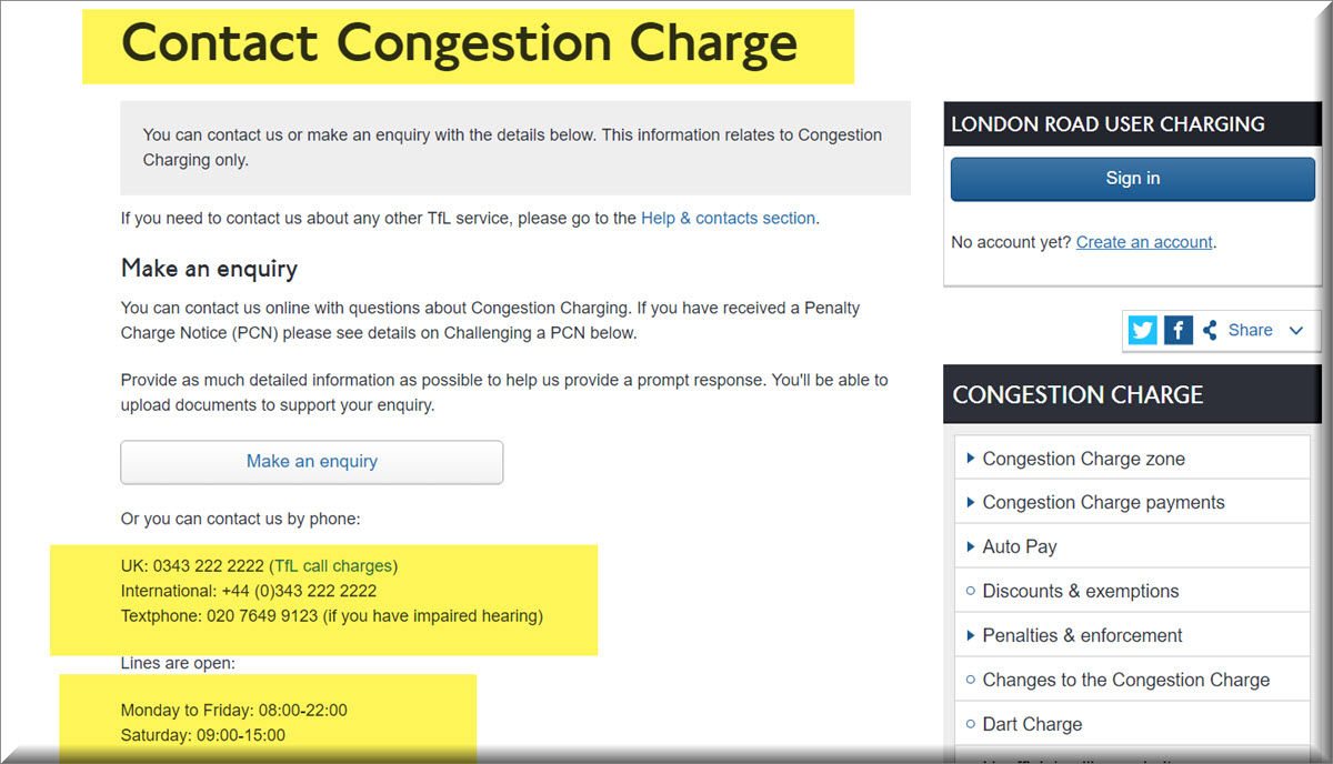 Contact Congestion Charge