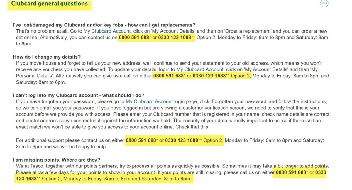 Tesco Clubcrd Customer Service Contact Number, Helpline 0800 591 688
