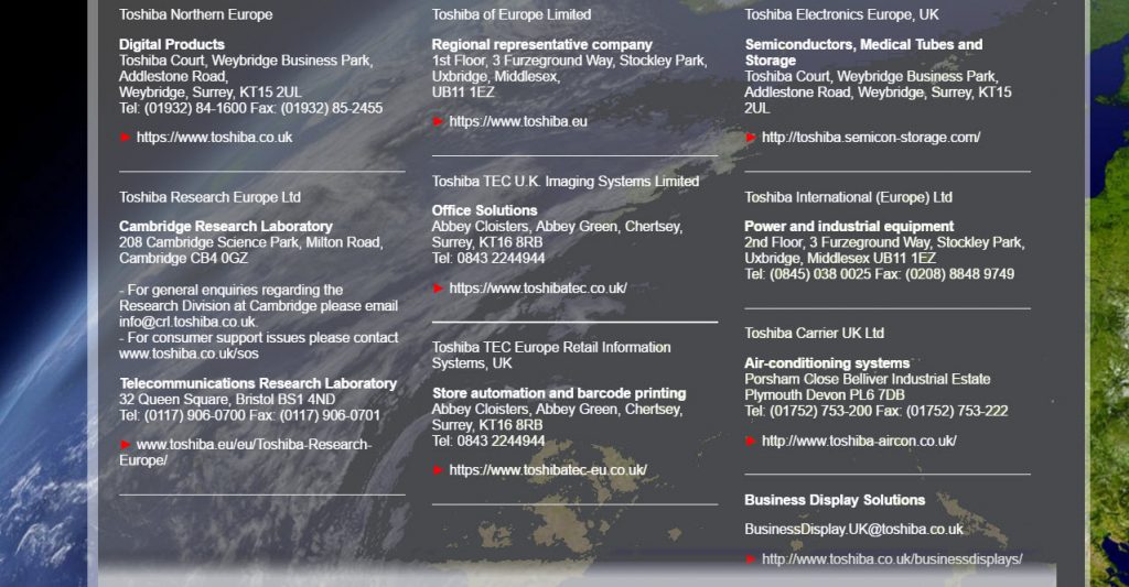 toshiba uk contact numbers