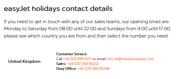 EasyJet Customer Service Contact Number: 0330 365 5000 Flights