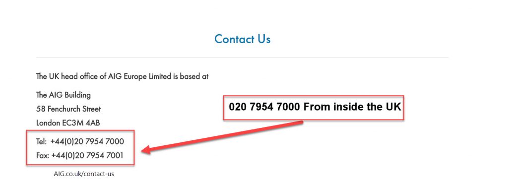 aig contact number